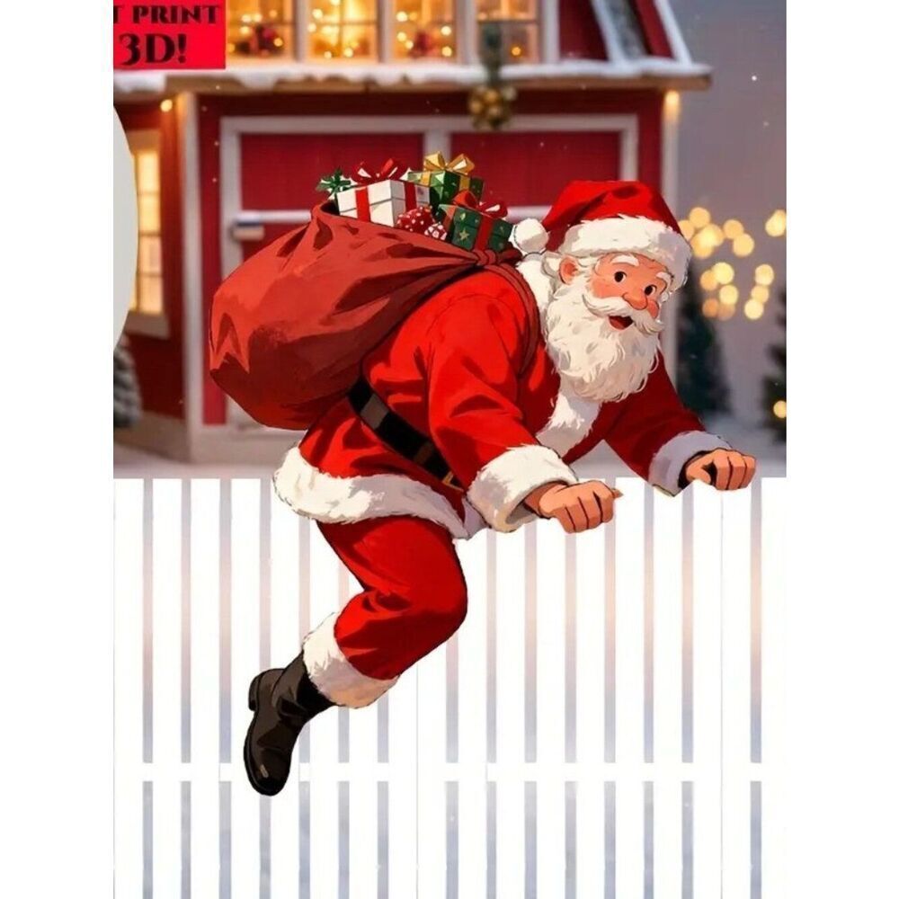 2D Flat Santa Claus Climbing Over Fence Christmas Outdoor Garden Decoration